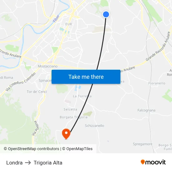 London to Trigoria Alta map