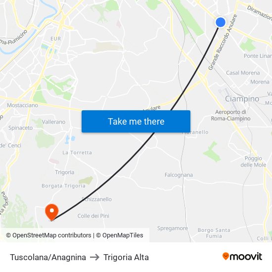 Tuscolana/Anagnina to Trigoria Alta map