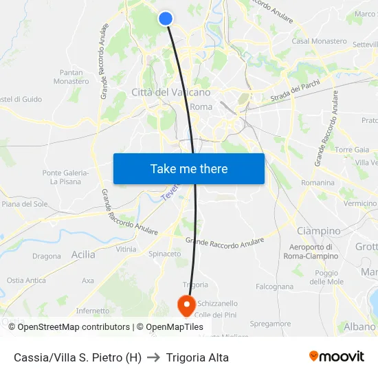 Cassia/Villa S. Pietro (H) to Trigoria Alta map