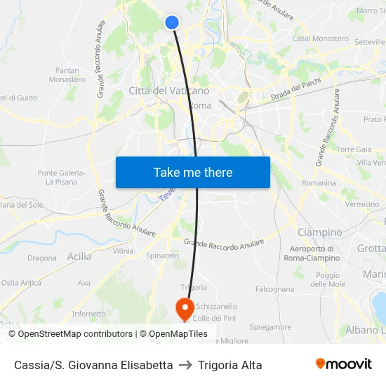 Cassia/Saint Giovanna Elisabetta to Trigoria Alta map