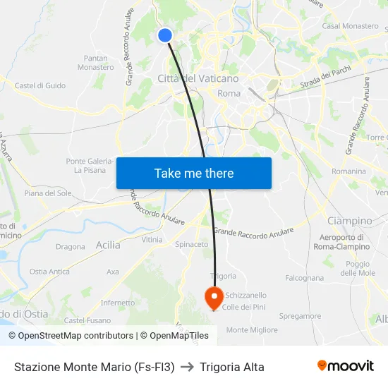 Monte Mario Station (FS-FL3) to Trigoria Alta map
