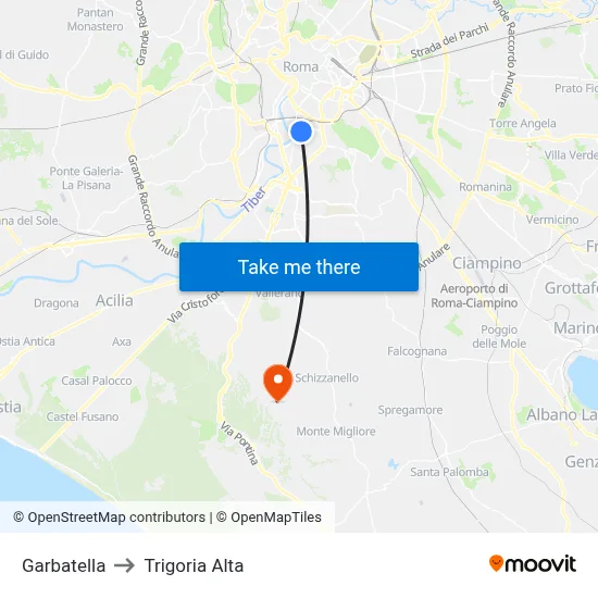 Garbatella to Trigoria Alta map