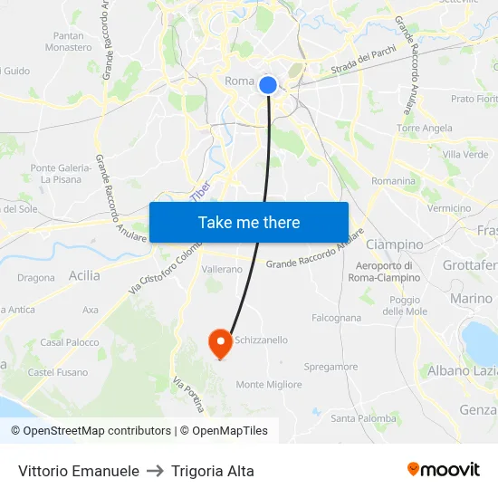 Victor Emmanuel to Trigoria Alta map