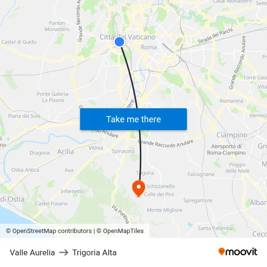 Valle Aurelia to Trigoria Alta map