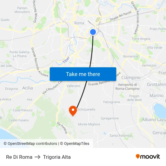 Re Di Roma to Trigoria Alta map