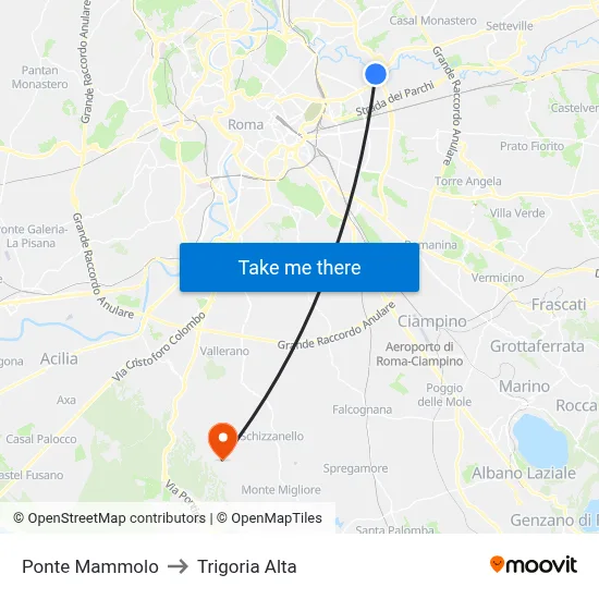 Ponte Mammolo to Trigoria Alta map