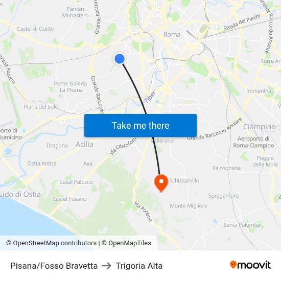 Pisana/Fosso Bravetta to Trigoria Alta map
