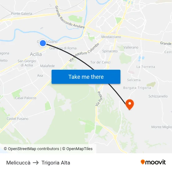 Melicuccà to Trigoria Alta map