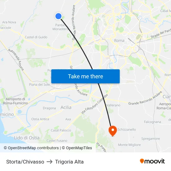 Storta/Chivasso to Trigoria Alta map