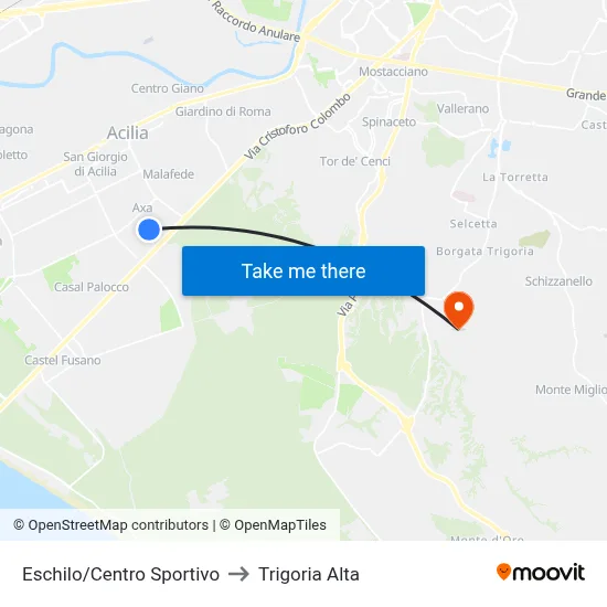 Eschilo/Sports Center to Trigoria Alta map