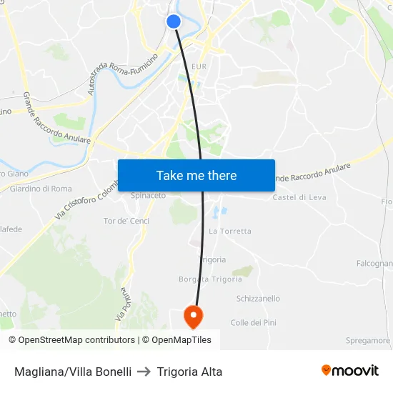 Magliana/Villa Bonelli to Trigoria Alta map