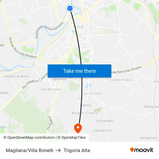 Magliana/Villa Bonelli to Trigoria Alta map
