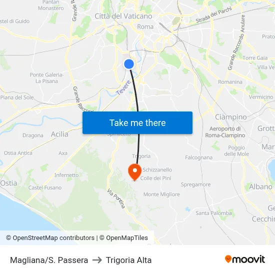 Magliana/St. Passera to Trigoria Alta map