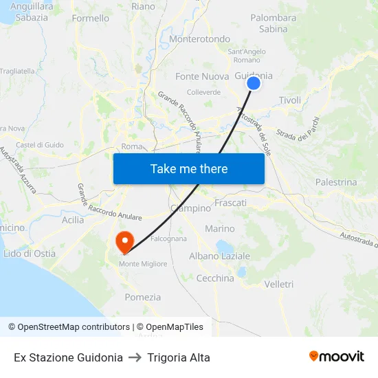 Ex Stazione Guidonia to Trigoria Alta map