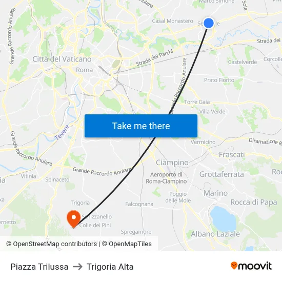 Trilussa Square to Trigoria Alta map