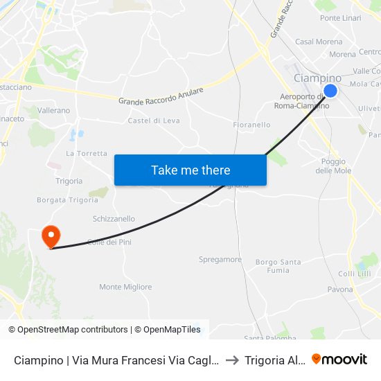 Ciampino | Via Mura Francesi Via Cagliari to Trigoria Alta map