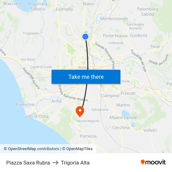 Piazza Saxa Rubra to Trigoria Alta map
