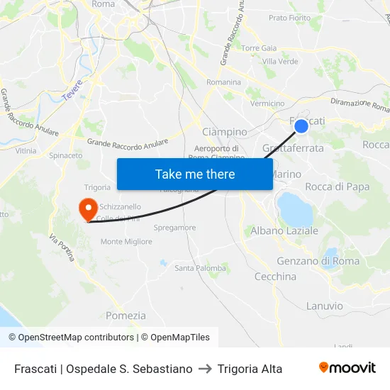 Frascati | Ospedale S. Sebastiano to Trigoria Alta map