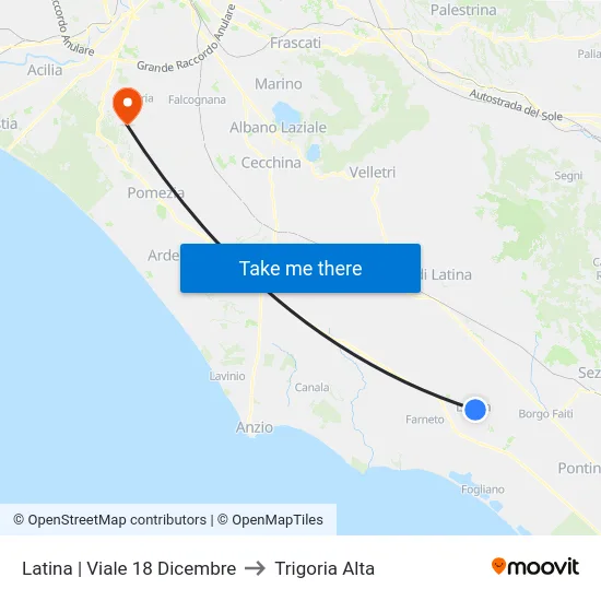 Latina | Viale 18 Dicembre to Trigoria Alta map