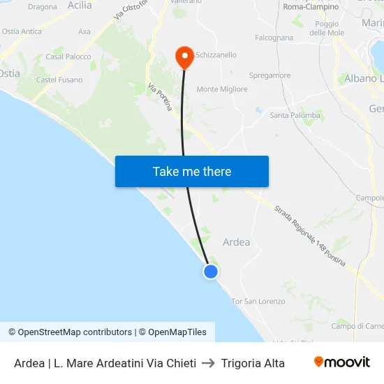 Ardea | Ardeatini Seafront Chieti Street to Trigoria Alta map