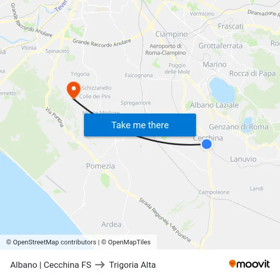 Albano | Cecchina FS to Trigoria Alta map