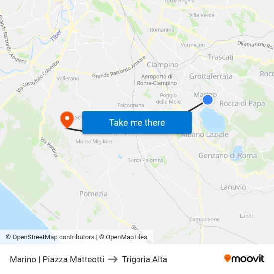 Marino Matteotti Square to Trigoria Alta map