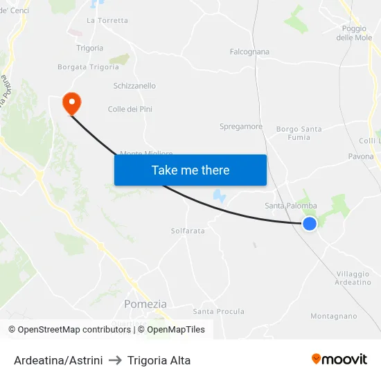 Ardeatina/Astrini to Trigoria Alta map