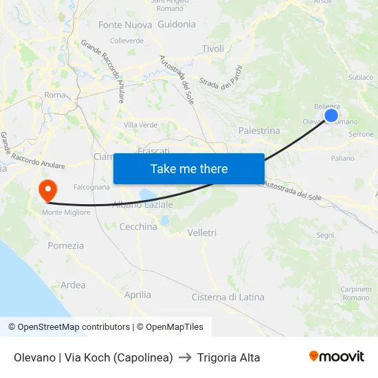 Olevano | Via Koch (Terminal) to Trigoria Alta map