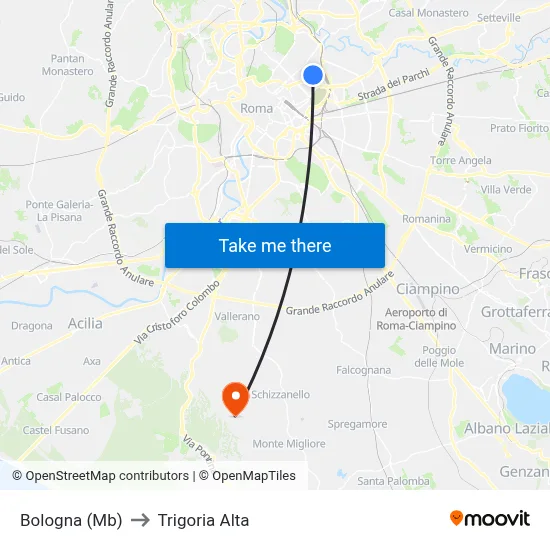 Bologna (Mb) to Trigoria Alta map