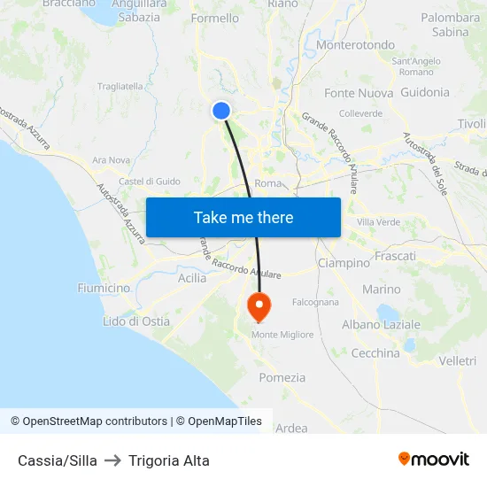 Cassia/Silla to Trigoria Alta map