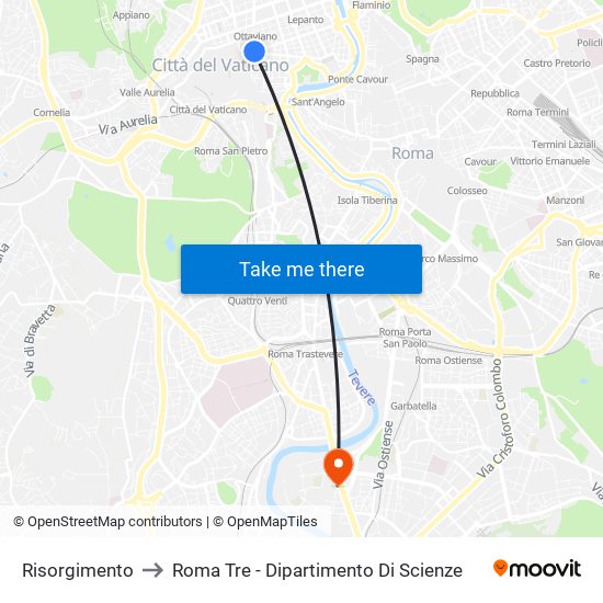 Risorgimento to Roma Tre - Dipartimento Di Scienze map