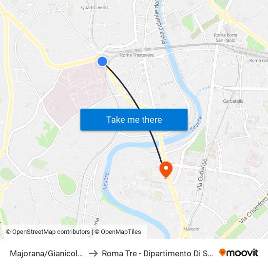 Majorana/Gianicolense to Roma Tre - Dipartimento Di Scienze map