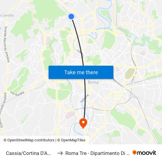 Cassia/Cortina D'Ampezzo to Roma Tre - Dipartimento Di Scienze map