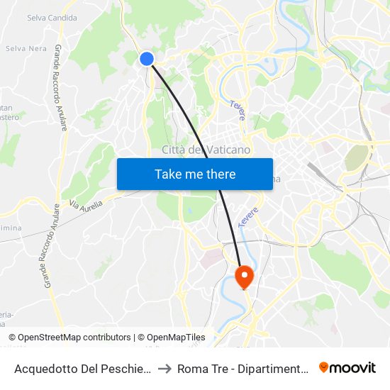 Acquedotto Del Peschiera/Trionfale to Roma Tre - Dipartimento Di Scienze map