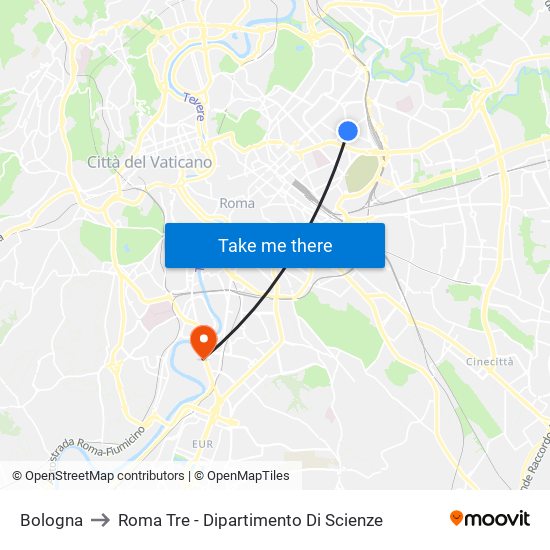 Bologna to Roma Tre - Dipartimento Di Scienze map