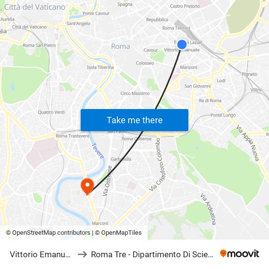 Vittorio Emanuele (Chiusa ⛔ Closed) to Roma Tre - Dipartimento Di Scienze map