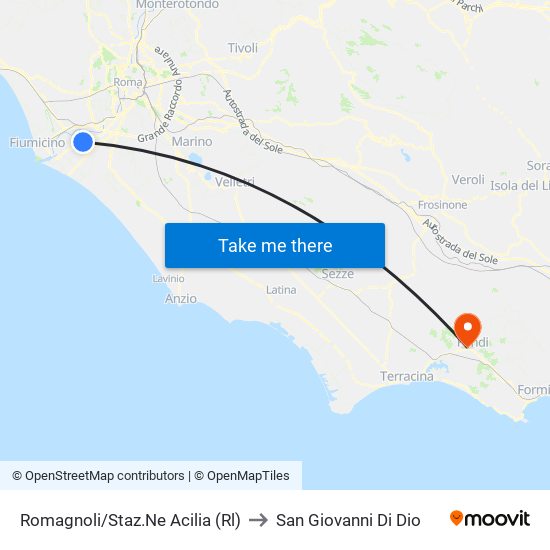 Romagnoli/Staz.Ne Acilia (Rl) to San Giovanni Di Dio map