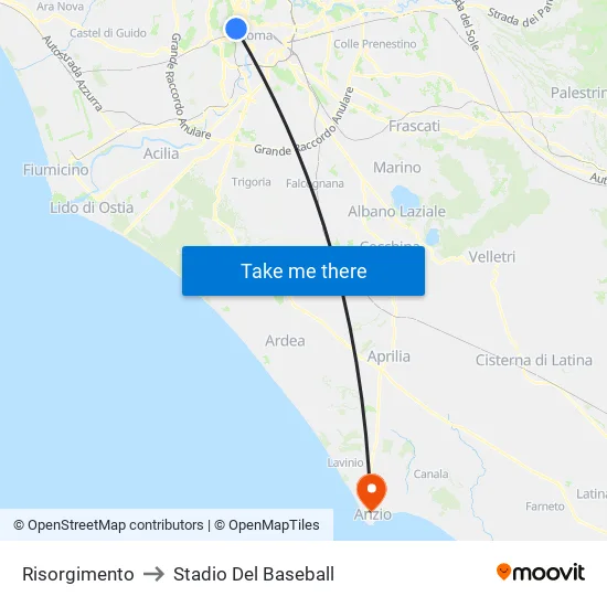 Risorgimento to Stadio Del Baseball map