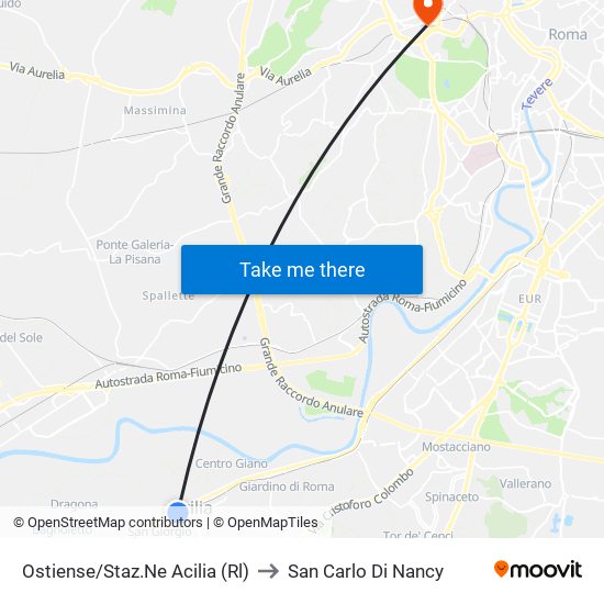 Ostiense/Staz.Ne Acilia (Rl) to San Carlo Di Nancy map