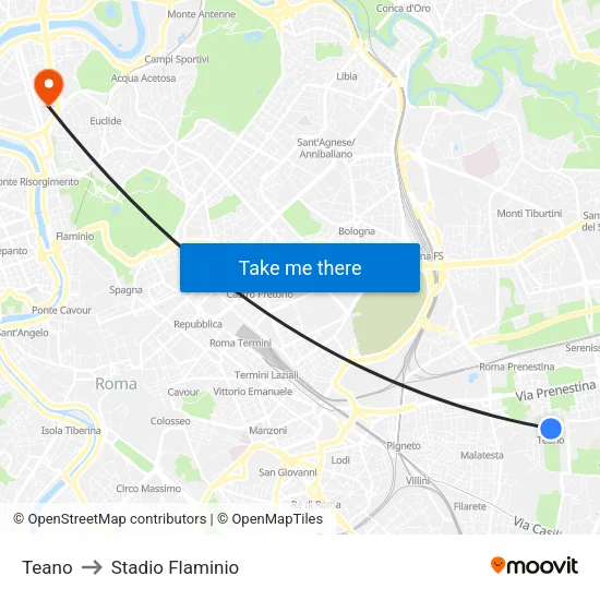 Teano to Stadio Flaminio map