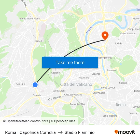 Roma | Capolinea Cornelia to Stadio Flaminio map