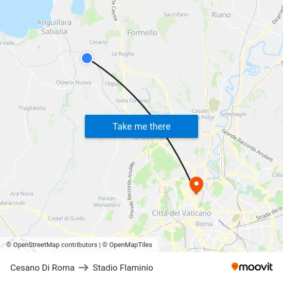 Cesano Di Roma to Stadio Flaminio map