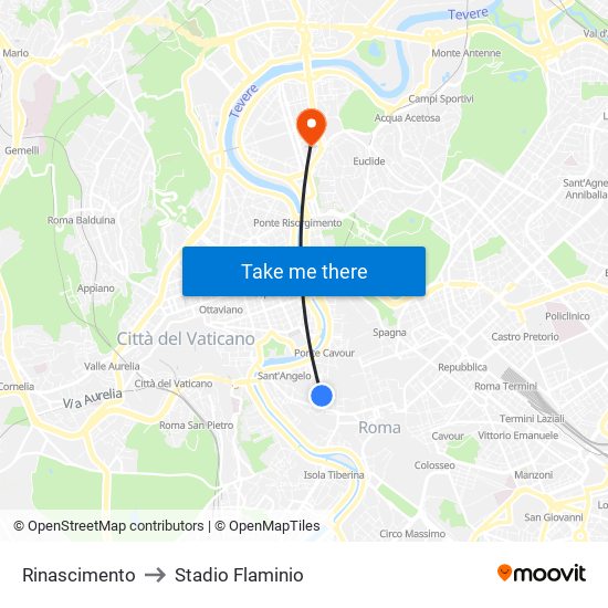 Rinascimento to Stadio Flaminio map