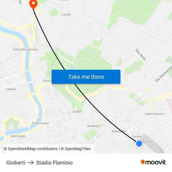 Gioberti to Stadio Flaminio map