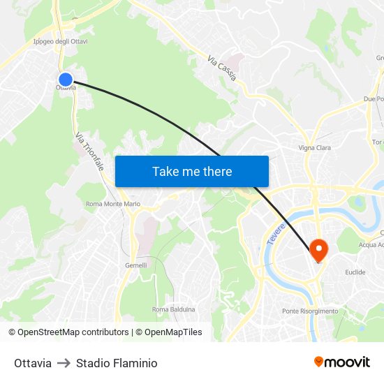 Ottavia to Stadio Flaminio map