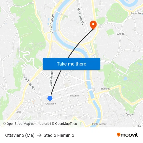 Ottaviano (Ma) to Stadio Flaminio map