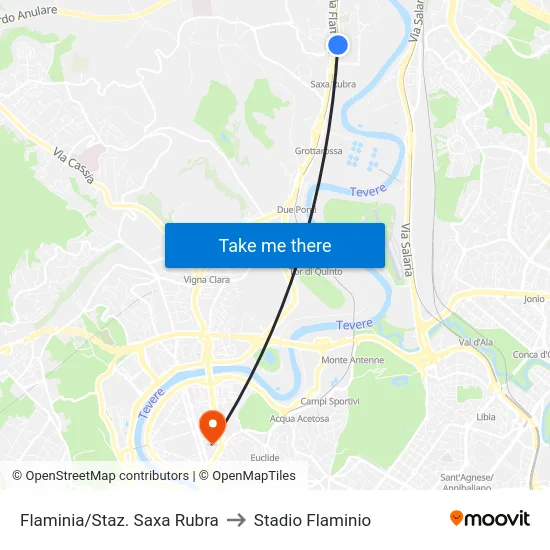 Flaminia/Staz. Saxa Rubra to Stadio Flaminio map