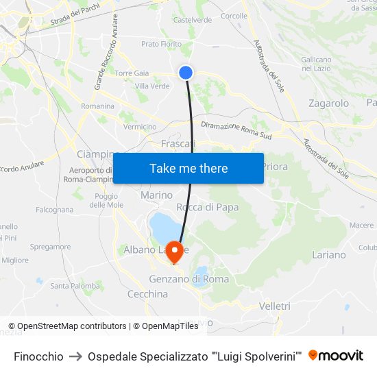 Finocchio to Ospedale Specializzato ""Luigi Spolverini"" map