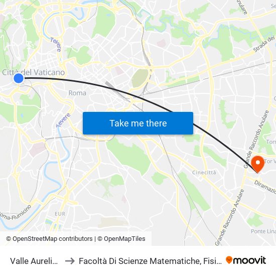 Valle Aurelia (Ma-Fl3) to Facoltà Di Scienze Matematiche, Fisiche E Naturali (Sogene) map