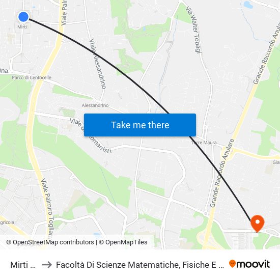 Mirti (Mc) to Facoltà Di Scienze Matematiche, Fisiche E Naturali (Sogene) map